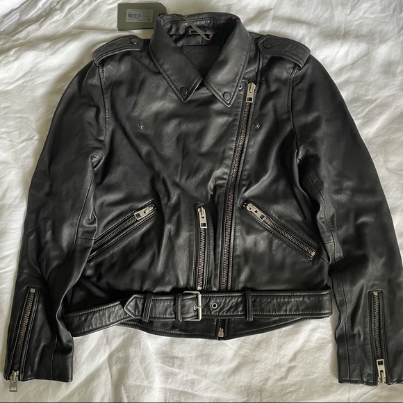 AllSaints Balfern Leather Biker Jacket Black US 10, UK 14 - Picture 4 of 12